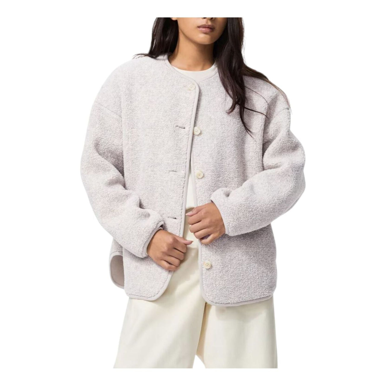 UNIQLO Pile Lined Fleece Relaxed Cardigan 'Light Grey' 479616-02