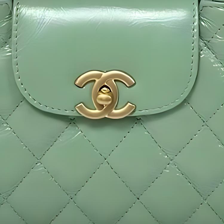 CHANEL Shiny Calfskin Shoulder Bag Crossbody Bag Handbag Mini Women's Green