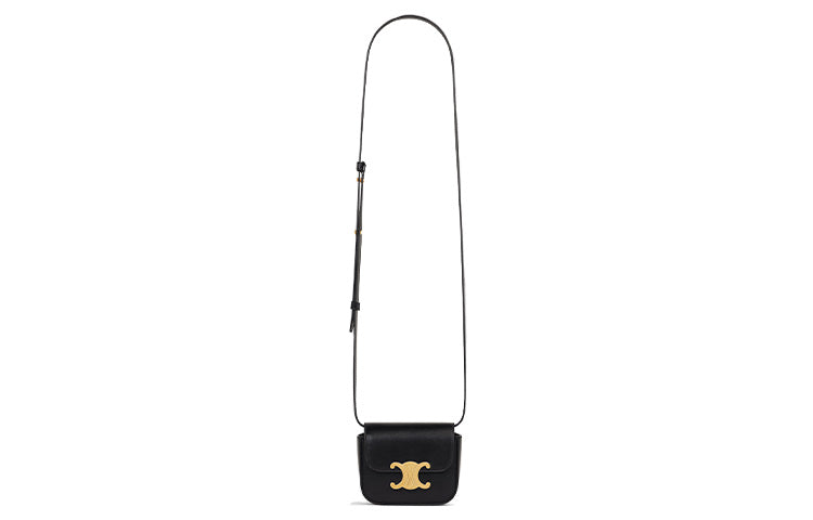 CELINE Triomphe Arc De Triomphe Shiny Cow Leather Shoulder Bag Crossbody Bag Mini Women's Black Gold