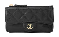 CHANEL Calfskin Card Holder Regular Women's Black