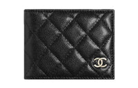 CHANEL Grained Cow Leather Card Holder Women's Black