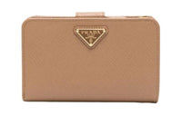 PRADA Saffiano Leather Card Holder Wallet Women's Light Brown