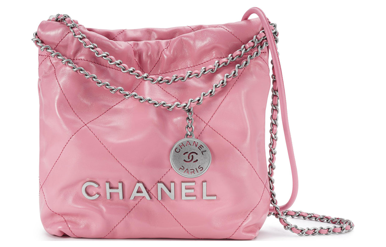 CHANEL 22Bag Shiny Calfskin Bucket Bags Crossbody Bag Shoulder Bag Mini Women's Pink