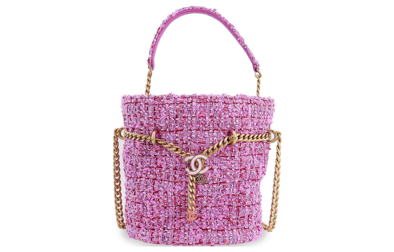 CHANEL Woolen Bucket Bag Handbag Shoulder Bag Crossbody Bag Women's Pink