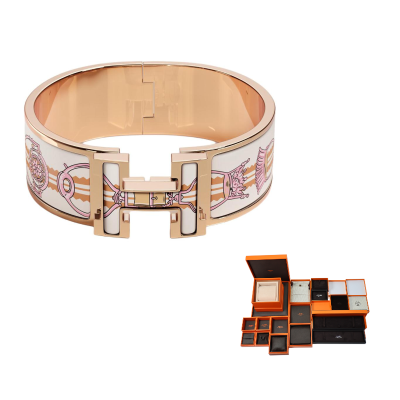 HERMES Rose Gold Tone Plated, Enamel Bangles Women's Gold