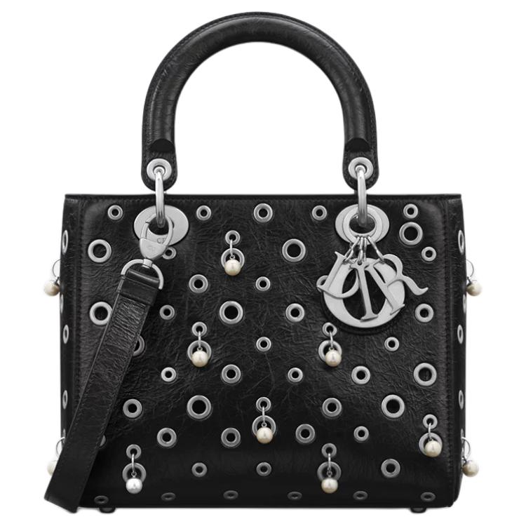 DIOR Lady Dior Calfskin Lady Dior Bag, One Shoulder Handbag Medium Size Women's Black