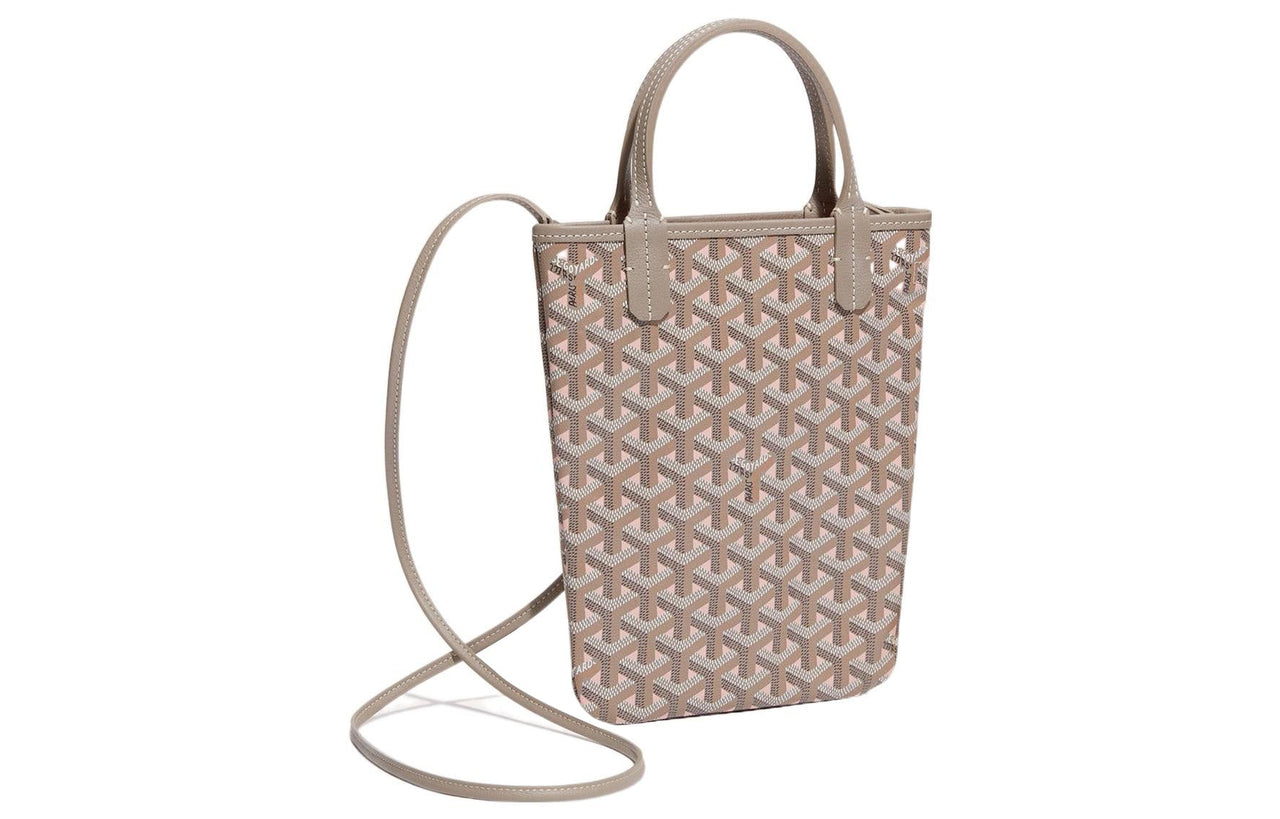 GOYARD Poitiers Canvas With Leather Tote Crossbody Handbags Small Size Women's Elephant Gray/Cherry Blossom Pink