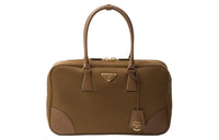 PRADA Re-Edition Fabric With Leather Handbag Large Size Women's Cork Beige