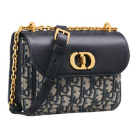 DIOR Cotton With Cow Leather Patchwork Shoulder Bag Crossbody Bag Mini Women's Blue
