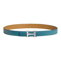 HERMES Palladium-Plated Leather Belts Unisex Blue Width 2.4CM