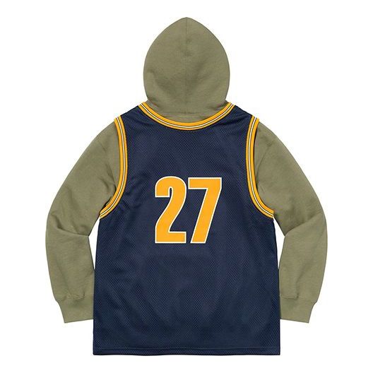 Supreme Basketball Jersey Hooded Sweatshirt 'Olive Green Navy Yellow' SUP-SS21-585