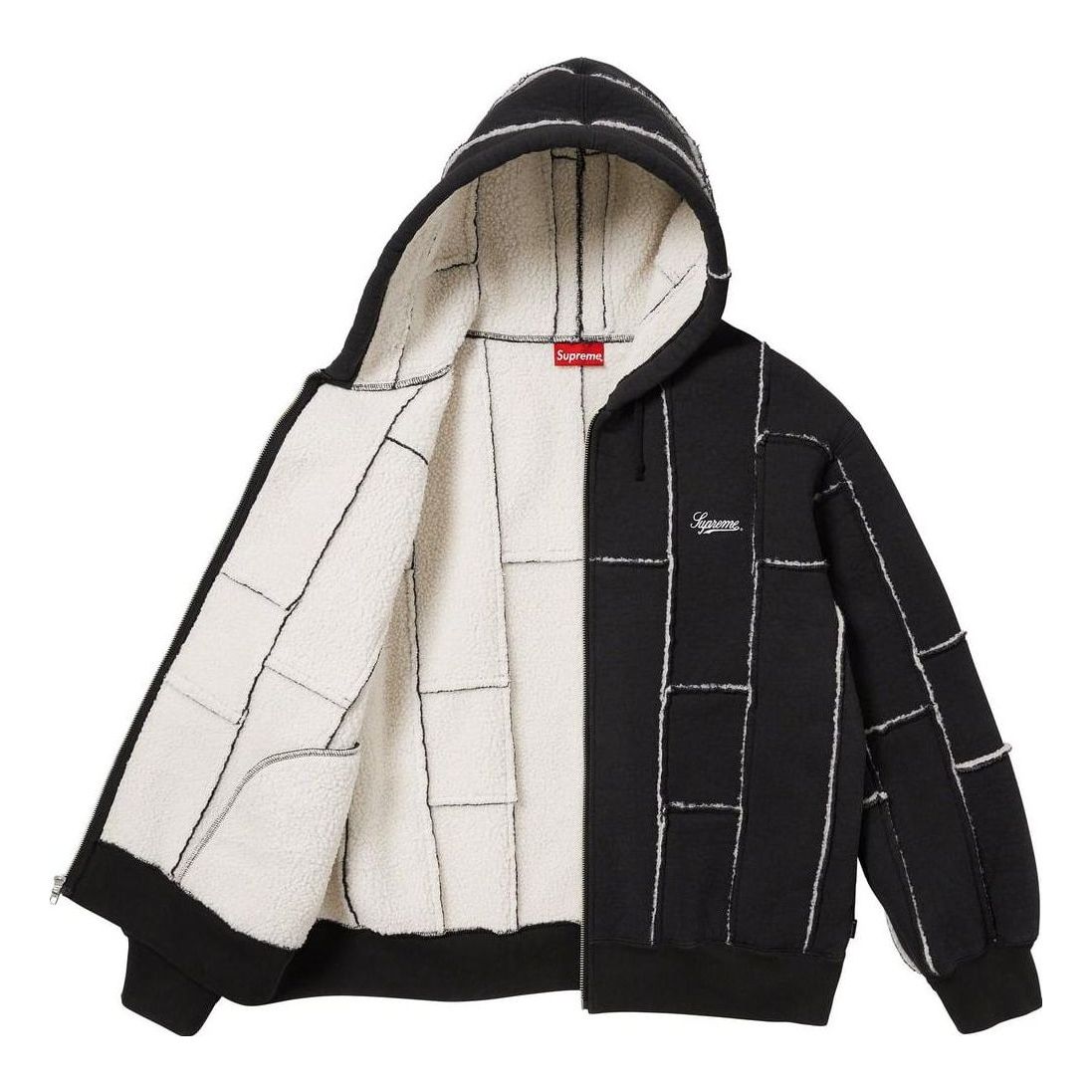 Supreme Faux Shearling Zip Up Hooded Sweatshirt 'Black White' SUP-FW23-218