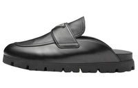 PRADA Triangle-logo Leather Slippers