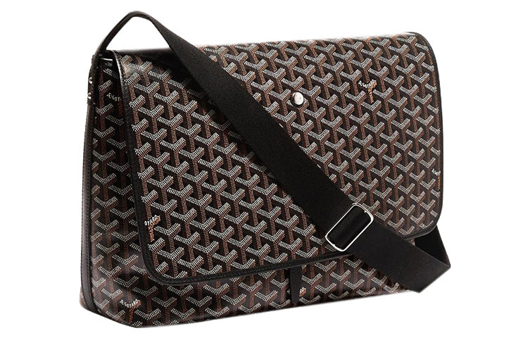 GOYARD CAPETIEN Canvas With Leather Messenger Bag, Shoulder Bag, Crossbody Bag Medium Size Unisex Black