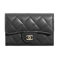 CHANEL Sheepskin Card Holder Women's Dark Gray