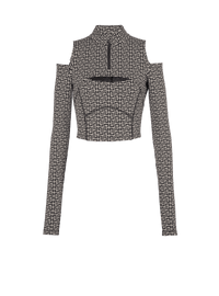 Balmain Women's Ls Cut Monogram Jersey Cropped Top