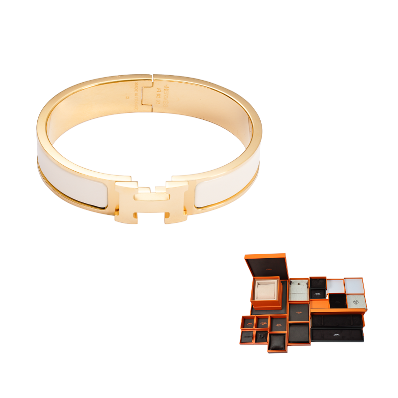 HERMES Alloy Bangles Women's Cream White/Gold