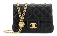 CHANEL Sheepskin Square Chubby Chain Bag Shoulder Bag Crossbody Bag Mini Women's Black