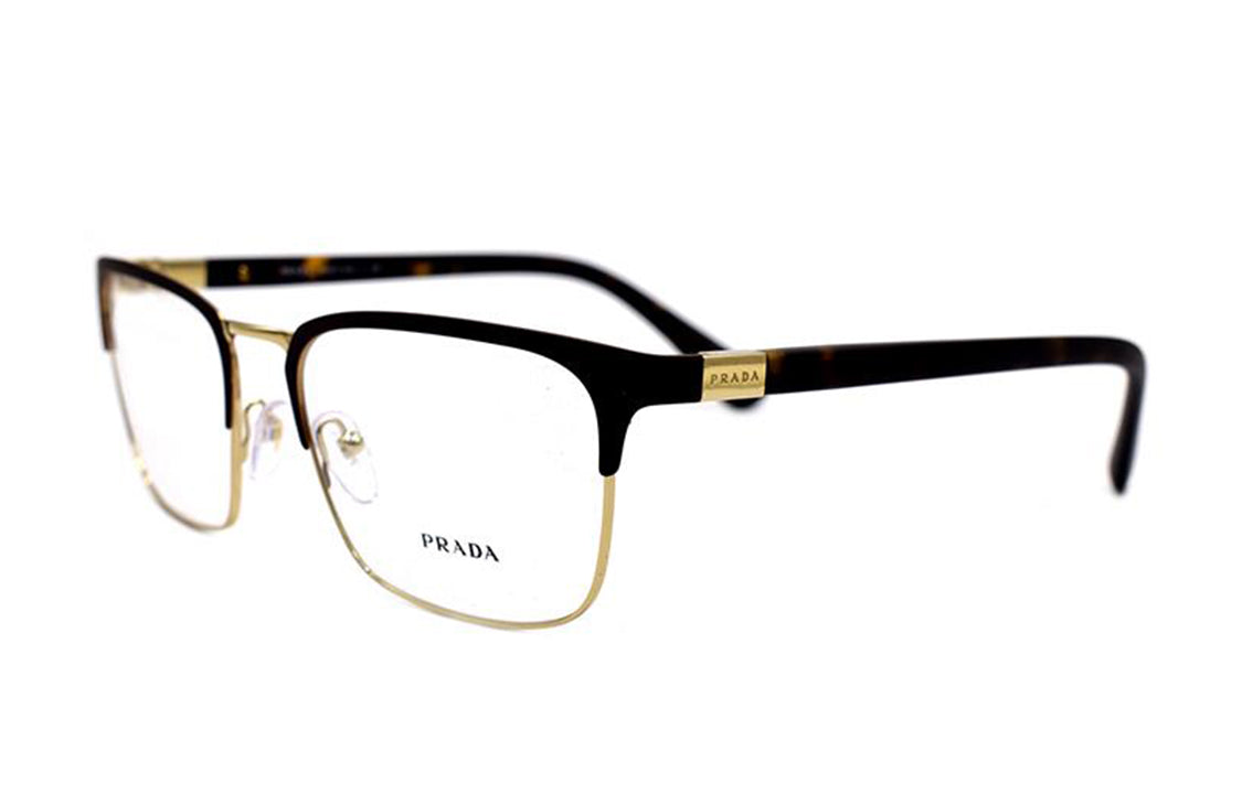 PRADA Alloy Square Optical Glasses Unisex Black Gold