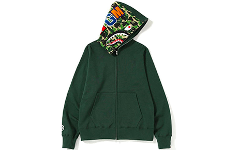 A Bathing Ape Shark Camo Full Zip Hoodie 'Forest Green' BAPE-SS19-4