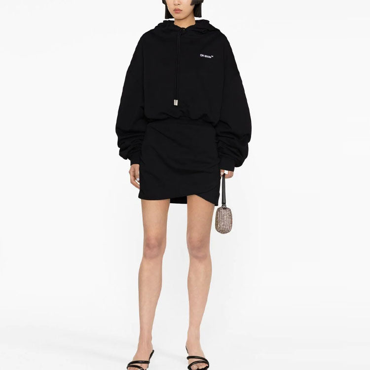 (WMNS) Off-White Logo-Embroidered Cotton Hoodie 'Black' OWDB423C99JER0021001