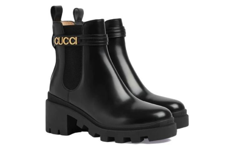 (WMNS) Gucci Mid-Heel Boot With Logo 'Black Leather' 734909-AABK6-1000