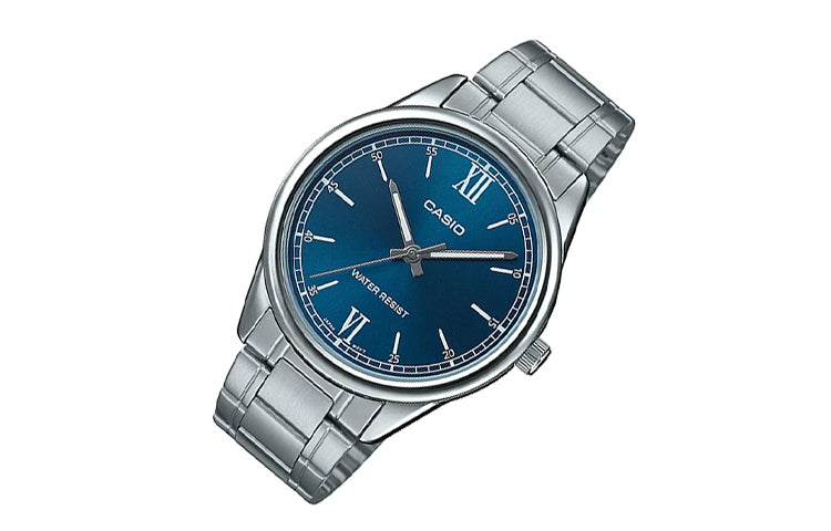 Men's CASIO DRESS Series Minimalistic Stainless Steel Strap Watch Blue MTP-V005D-2B2 Mens Blue Analog MTP-V005D-2B22021
