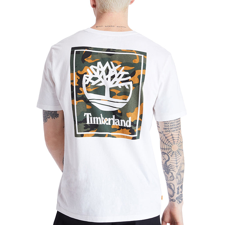 Men's Timberland Back Pattern Printing Short Sleeve White A2AFV-100