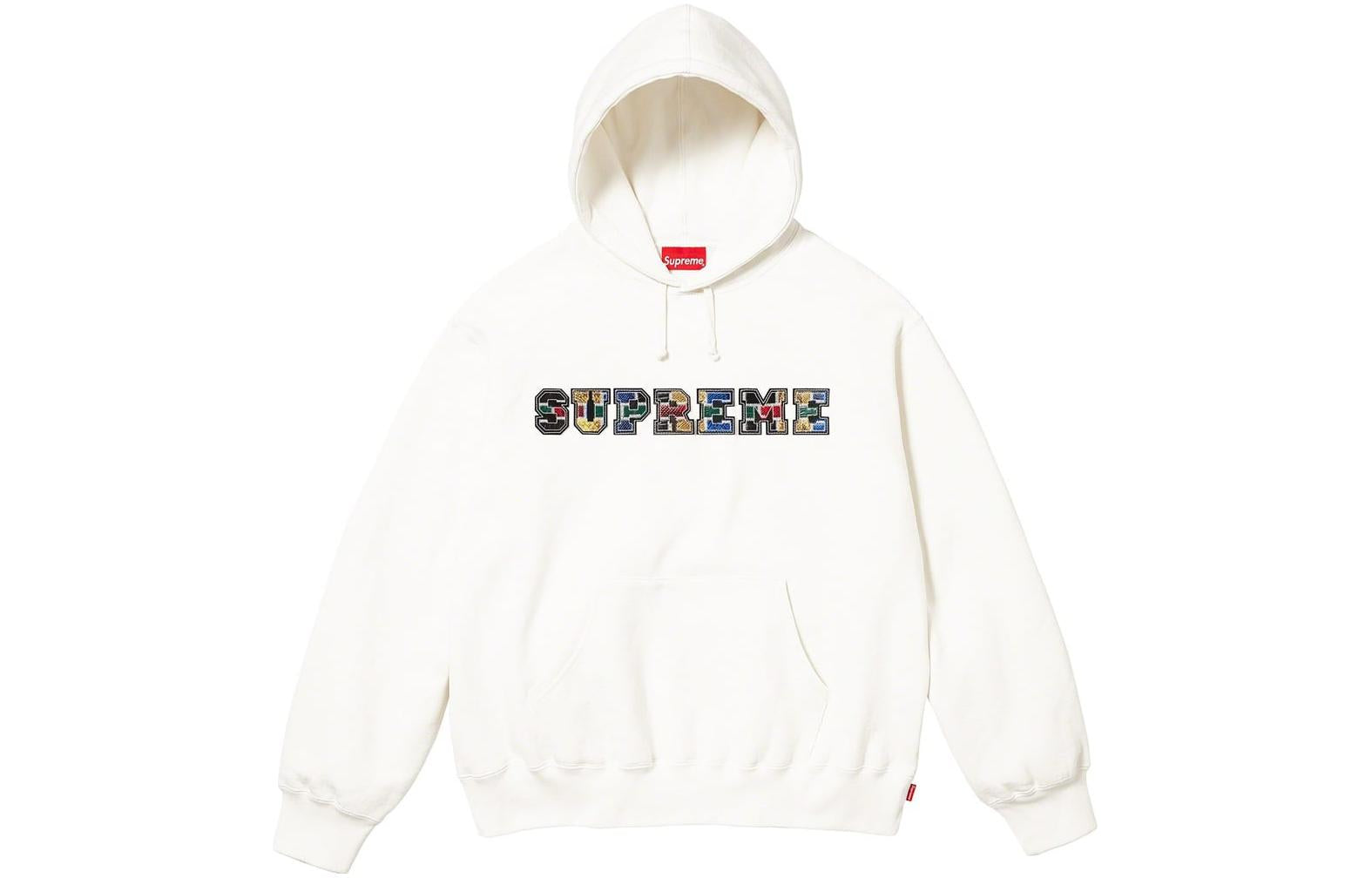 Supreme FW23 Week4 Collegiate Patchwork Leather Hoodie 'White' SUP-FW23-084