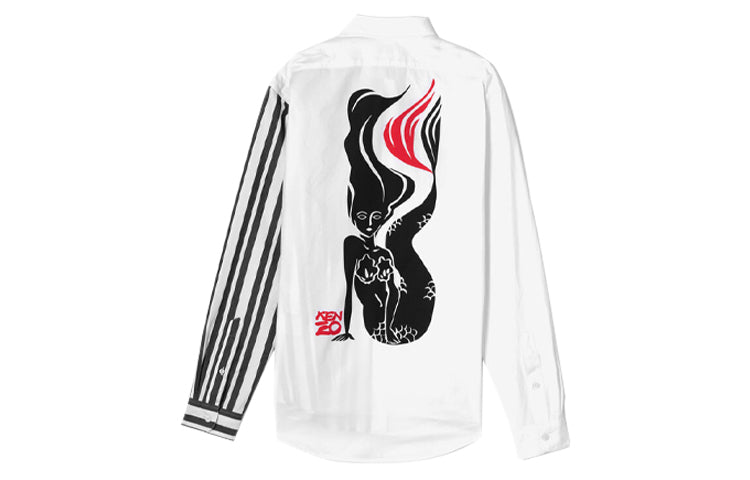 Men's KENZO Character Pattern Long Sleeves White Shirt FA55CH4141LB-01