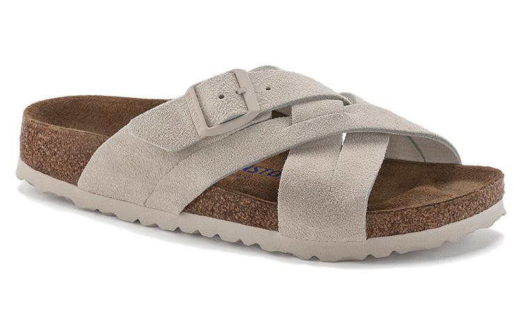 Birkenstock Lugano Soft Footbed Suede Leather Narrow Fit Sandals 'Antique White' 1024560