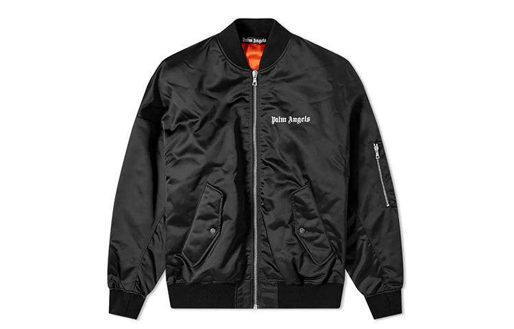 Men's PALM ANGELS Alphabet Contrasting Colors Zipper Casual Jacket Black PMEH002E20FAB0011001