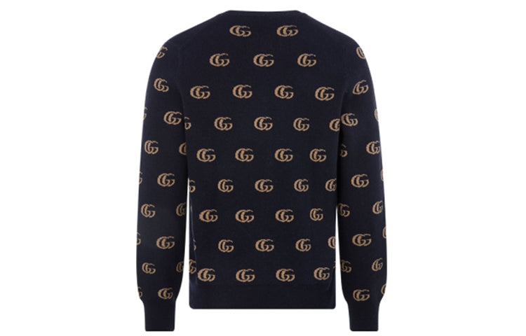 Gucci Double G Jacquard Wool V-Neck Sweater 'Navy' 645292-XKBPF-4804