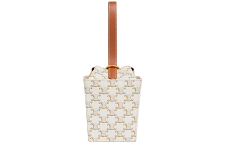 CELINE Cow Leather Binding Strap Box Handbag Popcorn Box Handbag Women's White