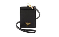 PRADA Leather ID Badge Holder Women's Black