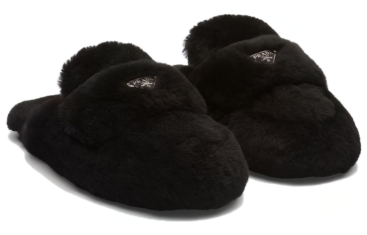 PRADA Triangle-logo Shearling Mules
