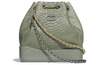 CHANEL Gabrielle Python Skin Hobo Bag Backpack Women's Green