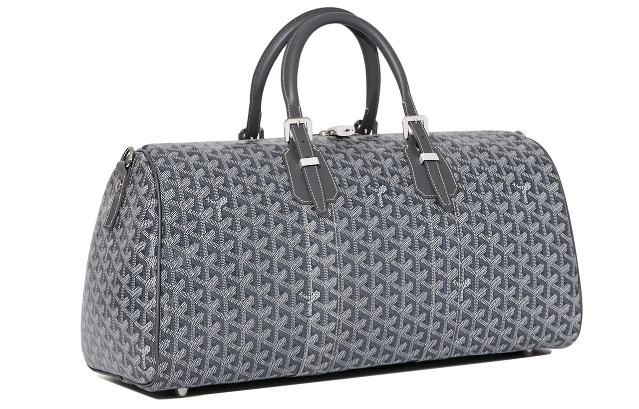GOYARD Boston Canvas With Leather Portable Crossbody Bag, Travel Bag Medium Size Unisex Gray