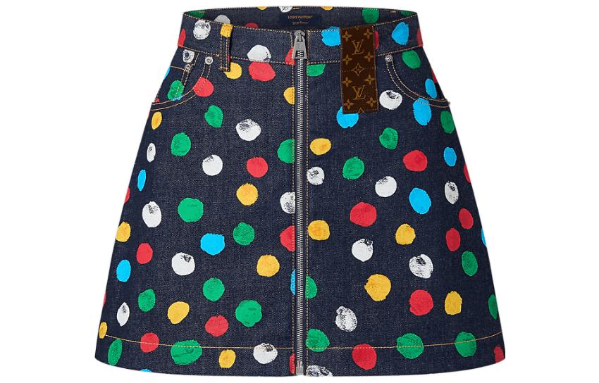 LOUIS VUITTON X Yayoi Kusama Painted Dots Denim Mini Skirt Indigo/Blue