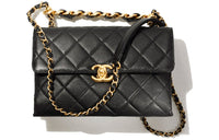 CHANEL 22SS Cow Leather Flap Bag, One Shoulder Handbag, Crossbody Bag Small Size Women's Black