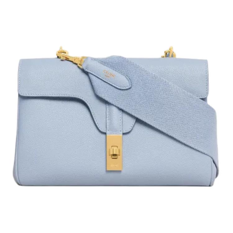 CELINE 16 Grain Calfskin Shoulder Bag, Crossbody Bag Women's Candy/Light Blue