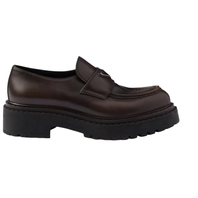 PRADA Double Loafers 6cm Men's Dark Brown