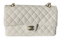 CHANEL Classic Flap CF Grain Embossed Cow Leather Flap Bag, Shoulder Bag, Crossbody Bag Regular Women's White