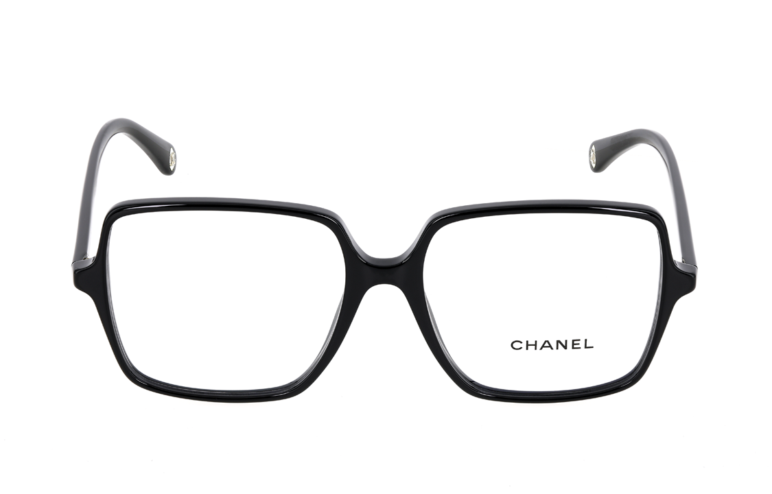 CHANEL Plate Frame Square Eyeglass Frames Unisex Black