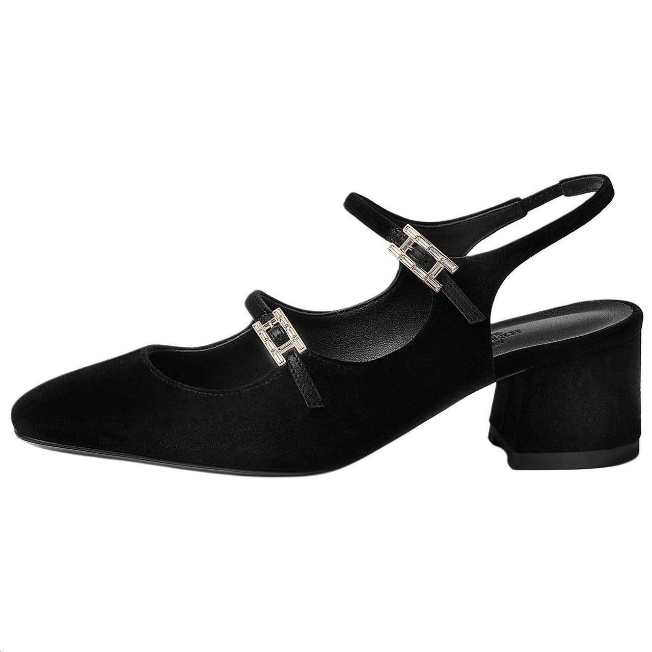 HERMES Jackie Chunky Heel High Heels 5cm Women's Black