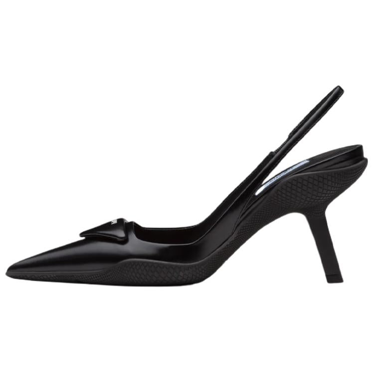 PRADA 65mm Sling Back Pumps Black Brushed Leather