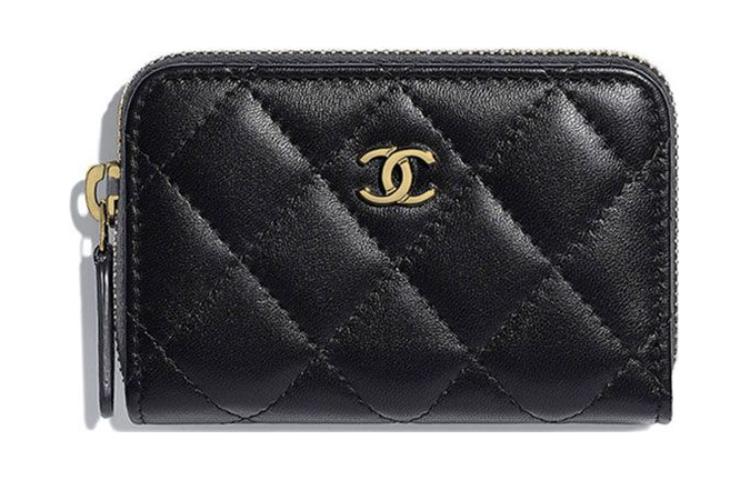 CHANEL Lambskin Coin Purse Card Holder, Wallet Regular Women's Black