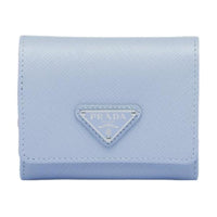 PRADA Cow Leather Wallet Women's Light Blue