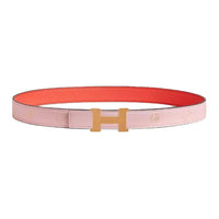 HERMES Calfskin Leather Belts Women's Pink/Red Width 2.4CM