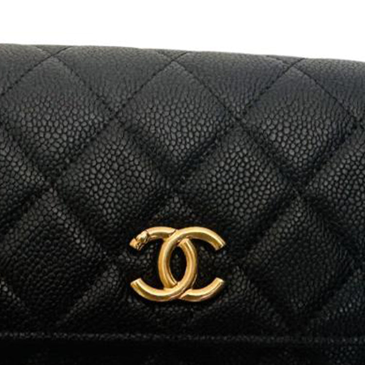 CHANEL Grained Cow Leather Chain Cell Phone Pouch Small Size Women's Black